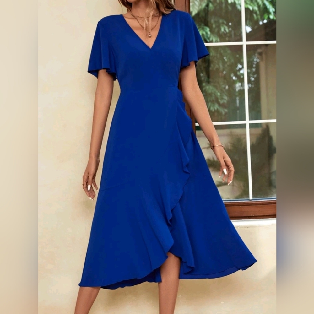 blue wrap dress